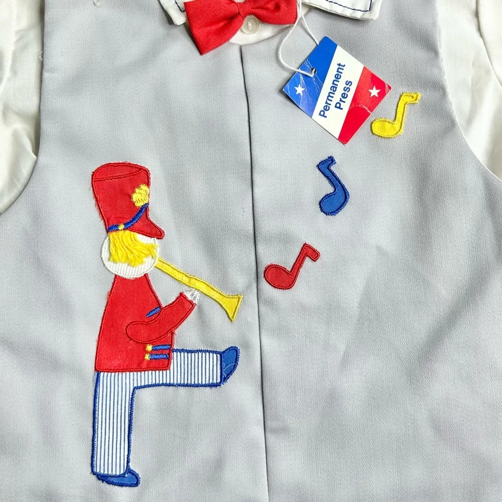 NWT Vintage Cradle Togs 2 piece shirt & shortalls set, marching band motif